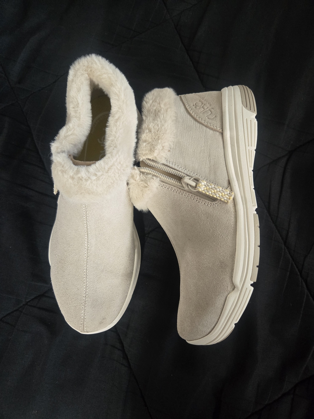 Ryka Cream Faux-Fur Lined Ankle Booties with Side Zip